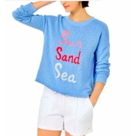 Lilly Pulitzer Women's Size L Pippy Blue Peri Sun Sand Sea Sweater - Picture 2 of 10
